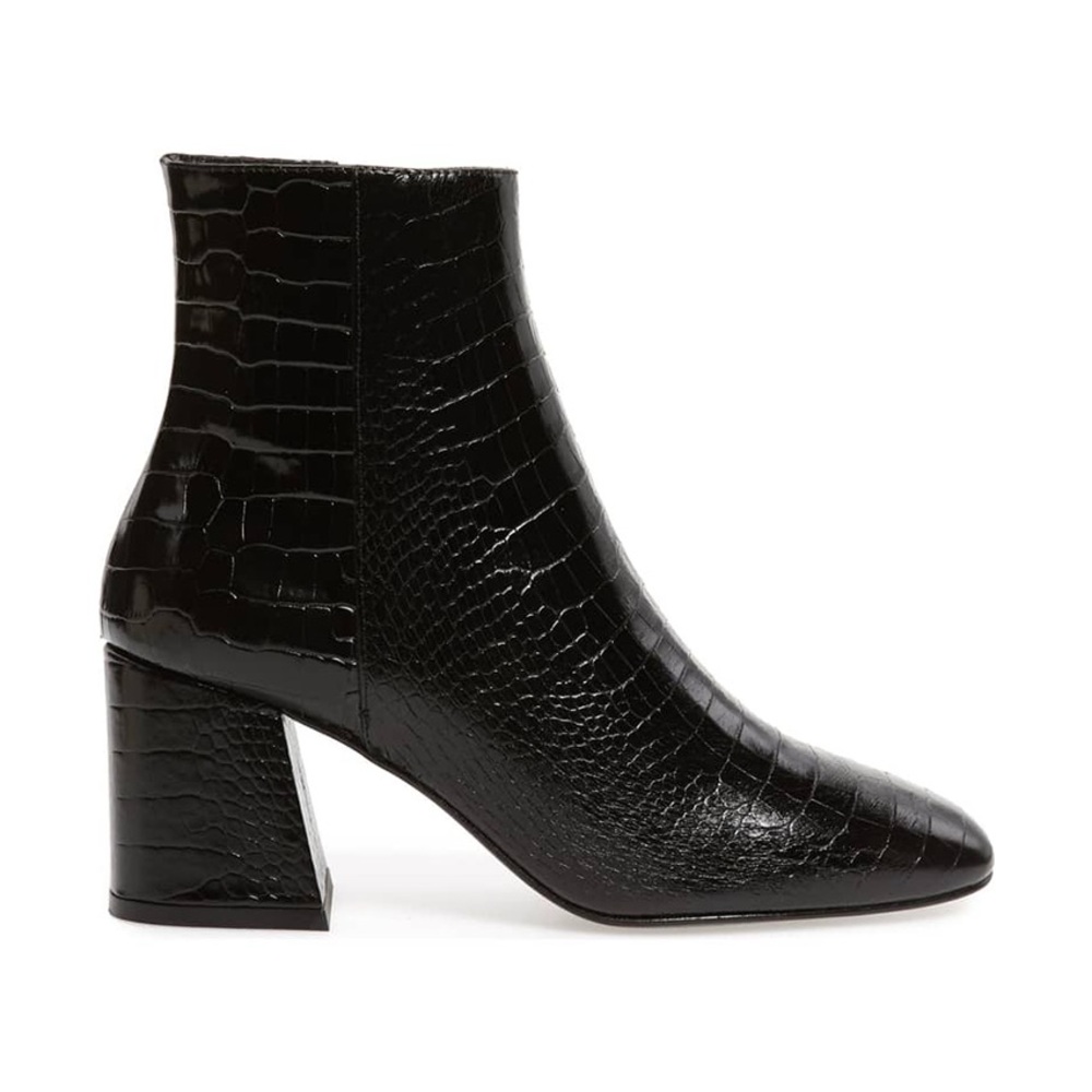 Freda Salvador Charm Black Croc Embossed Ankle Booties